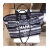 Chanel Deauville Black High Quality Grey Striped Tweed Canvas Tote A66941