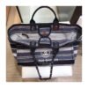 Chanel Deauville Black High Quality Grey Striped Tweed Canvas Tote A66941