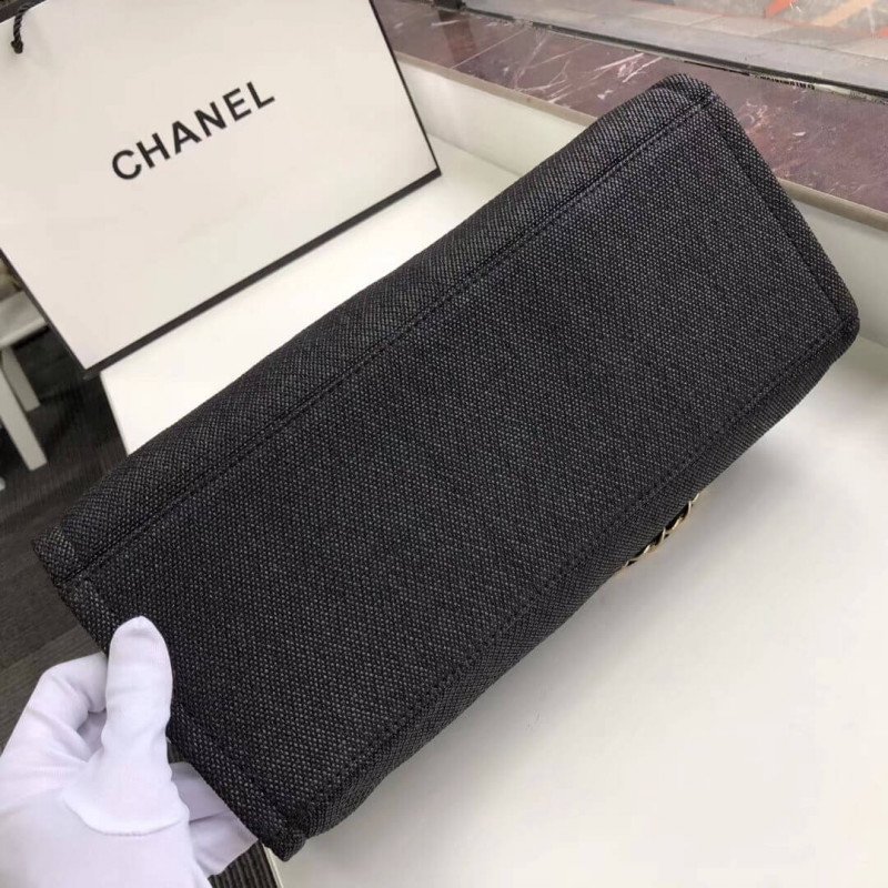 Chanel Deauville Tote High Quality 38Cm Canvas Bag 7 Star A66941 Black / Grey