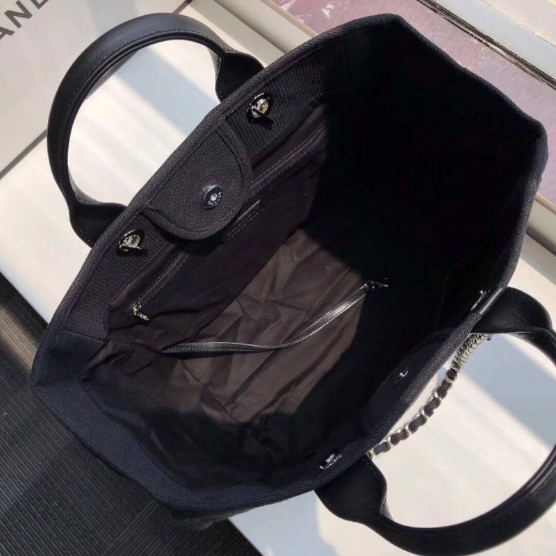 Luxury Replica Chanel Deauville Tote 38Cm Canvas Fashion Bag A66941 Black/White