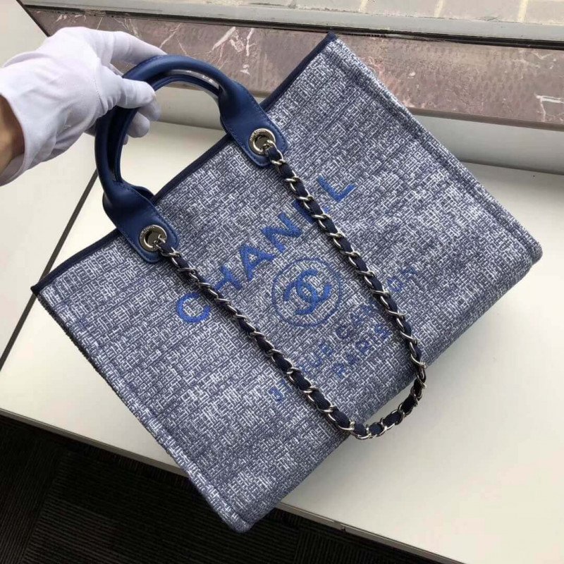 Chanel Deauville Tote Best 38Cm Canvas 1:1 Mirror Bag A66941 Blue Jacquard