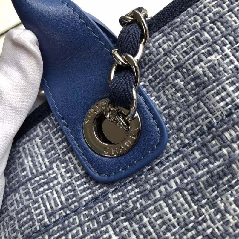Chanel Deauville Tote Best 38Cm Canvas 1:1 Mirror Bag A66941 Blue Jacquard