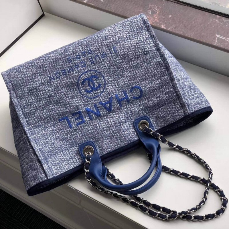 Chanel Deauville Tote Best 38Cm Canvas 1:1 Mirror Bag A66941 Blue Jacquard
