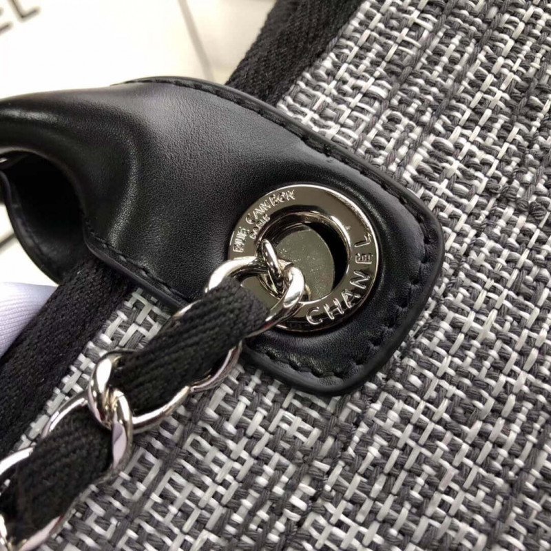Replica Chanel Deauville Tote Top Quality 38Cm Canvas Replica Bag A66941 Charcoal Jacquard