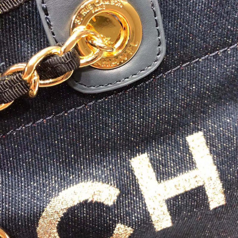 Replica Chanel Deauville Tote High 38Cm Cheap Canvas Bag A66941 Denim Blue/Gold