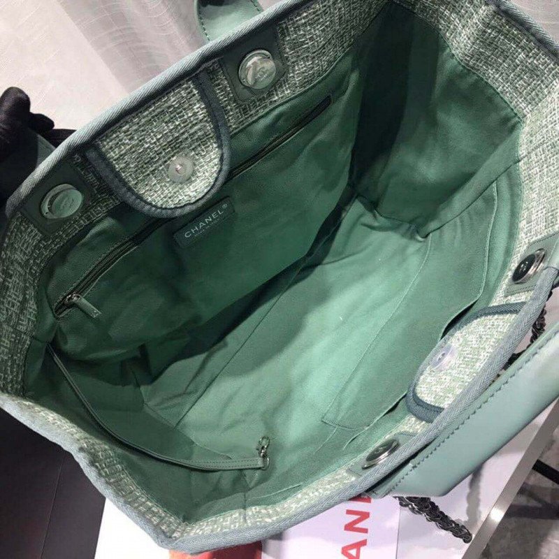 Chanel Deauville Tote  38Cm Canvas Bag High A66941 Fig Green