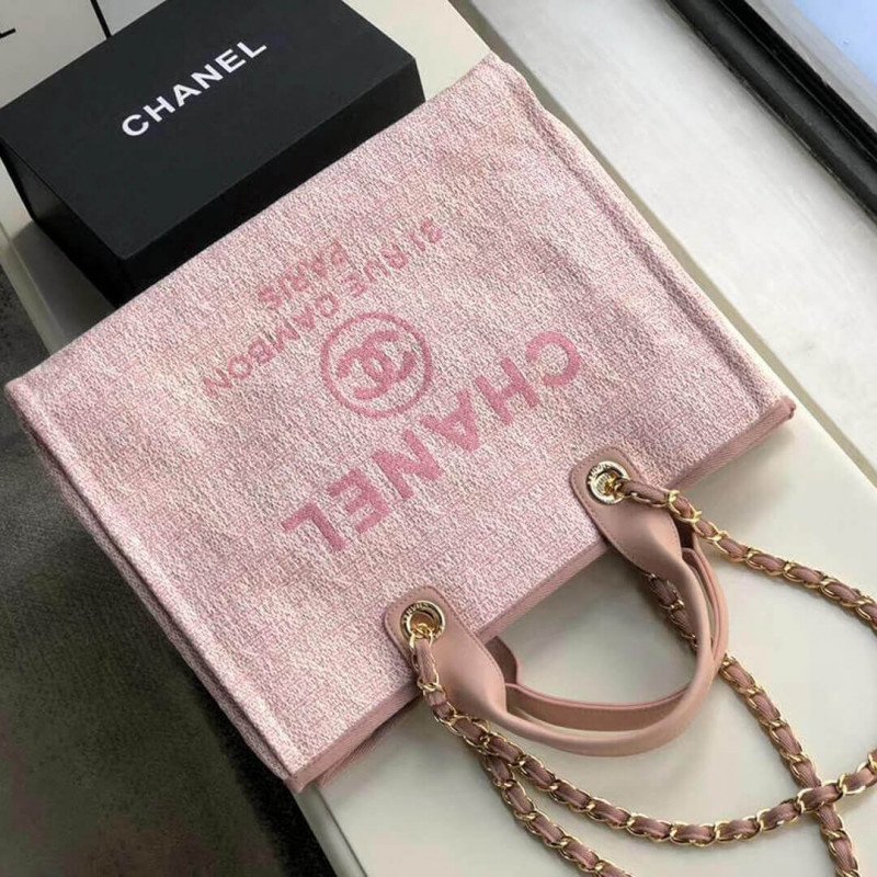 Replica Chanel Deauville Top Quality  Tote 38Cm Canvas Bag A66941 Poudre Pink