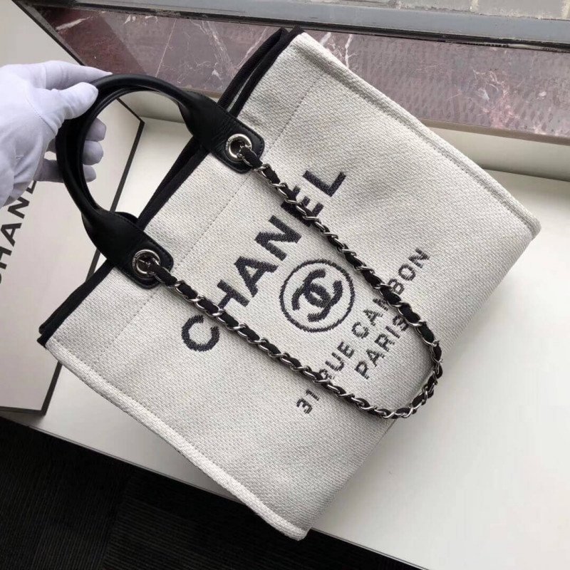 Chanel Deauville 1:1 Mirror Tote 38Cm Canvas Bag A66941 White / Black
