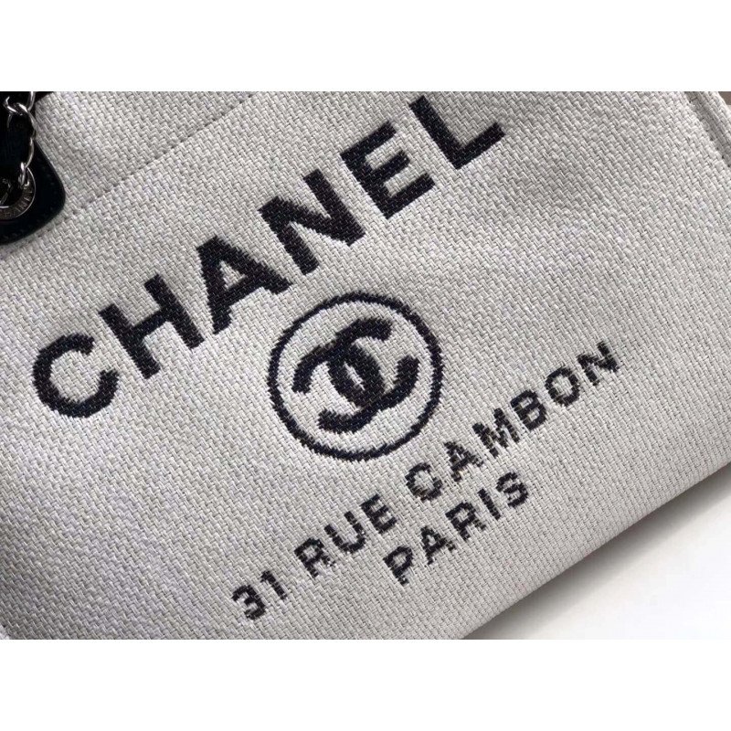 Chanel Deauville 1:1 Mirror Tote 38Cm Canvas Bag A66941 White / Black