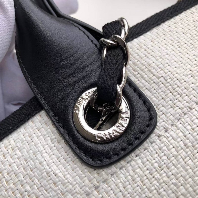 Chanel Deauville 1:1 Mirror Tote 38Cm Canvas Bag A66941 White / Black