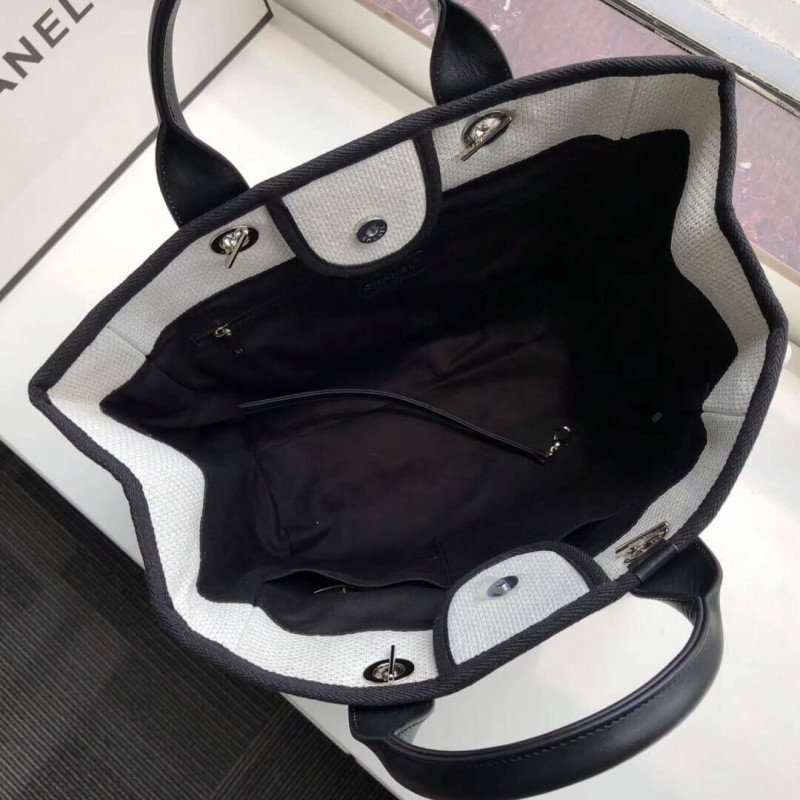 Chanel Deauville 1:1 Mirror Tote 38Cm Canvas Bag A66941 White / Black
