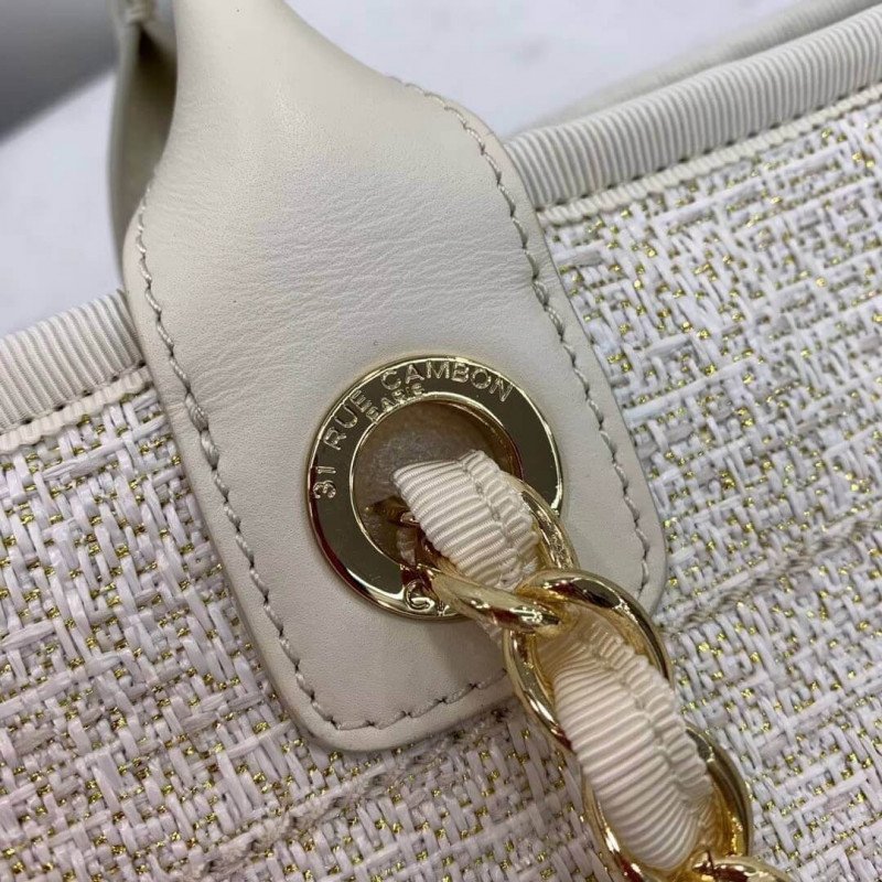 Replica Chanel Deauville Tote 38Cm Copy Canvas Bag Replicas A66941 White/Gold