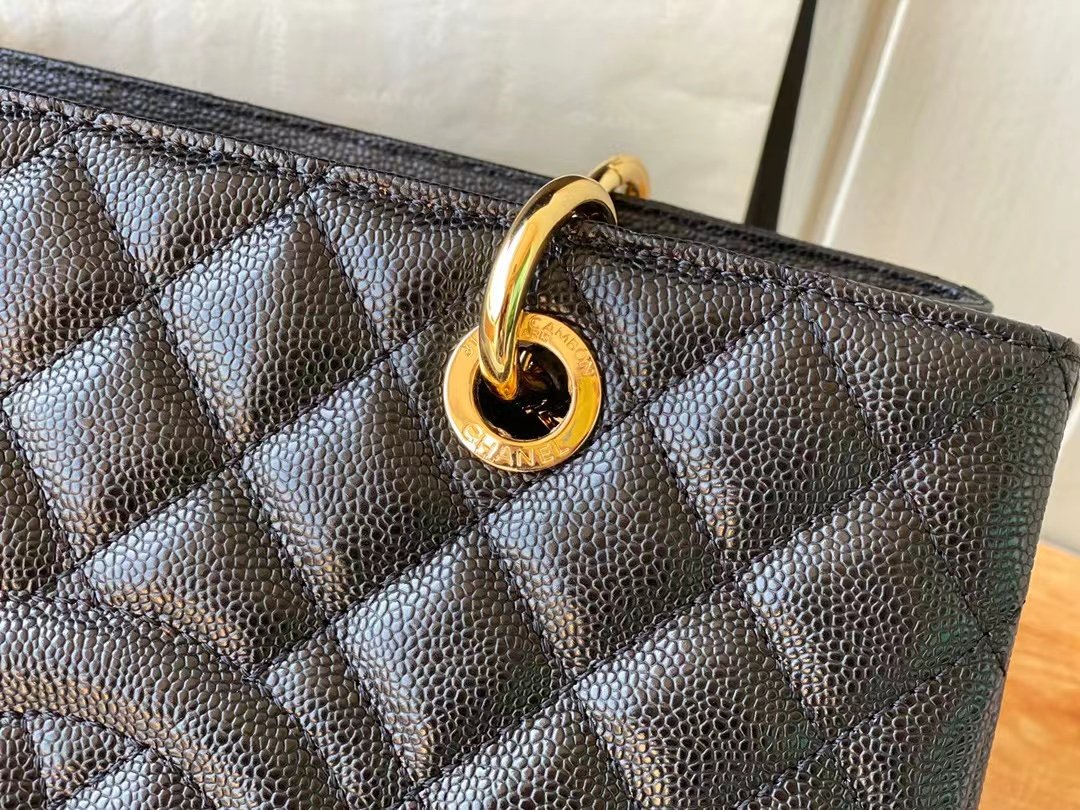 Replica Chanel Grand Shopping Top Quality Black Tote Quilted Caviar High A50995