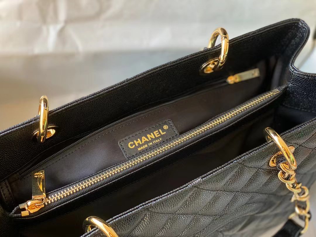 Replica Chanel Grand Shopping Top Quality Black Tote Quilted Caviar High A50995