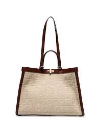 Fendi 8BH374 Peekaboo X Tote Beige Canvas Bag