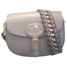 Replica Dior M9320 Large Bobby Bag Beige Box Calfskin with Blue Oblique Strap