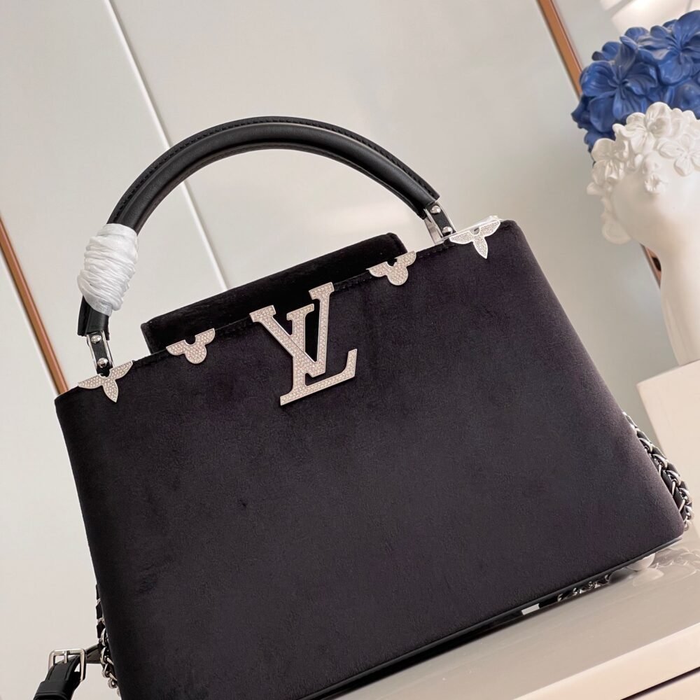 Replica Louis Vuitton Capucines MM  Black Velvet White Diamond Corolla M48865