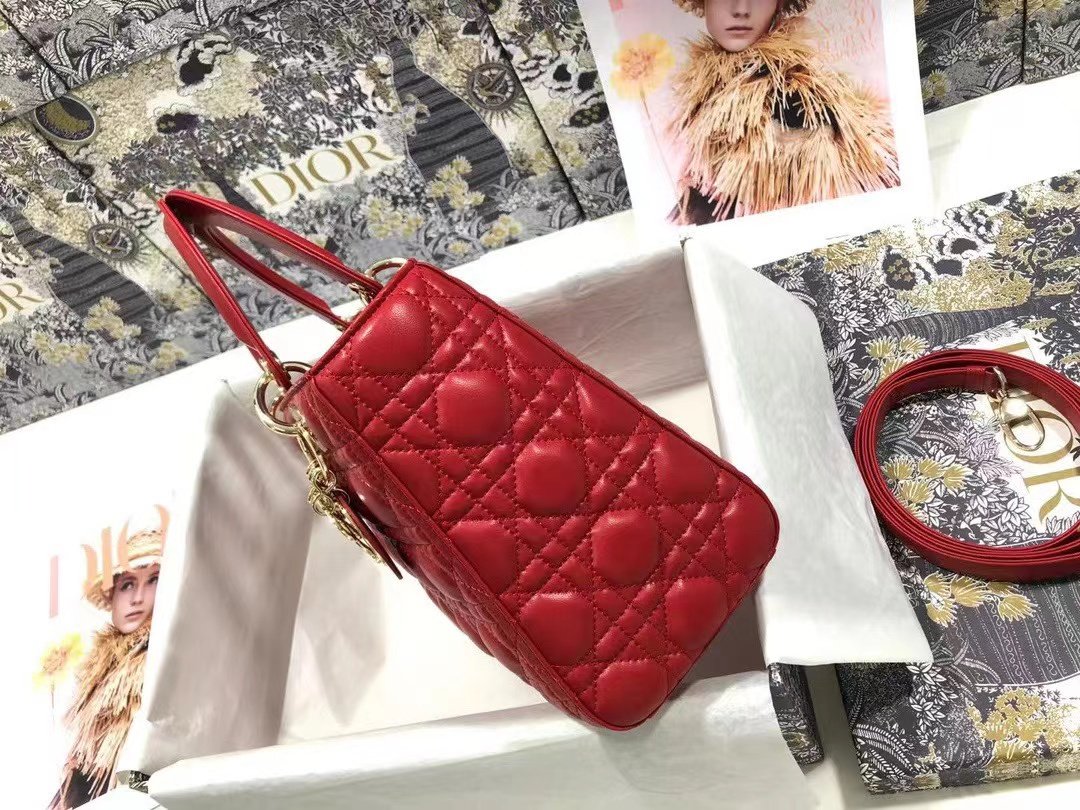 Dior Medium Lady Dior Bag  Amaryllis Red Cannage Lambskin M0565ONGE_M61R