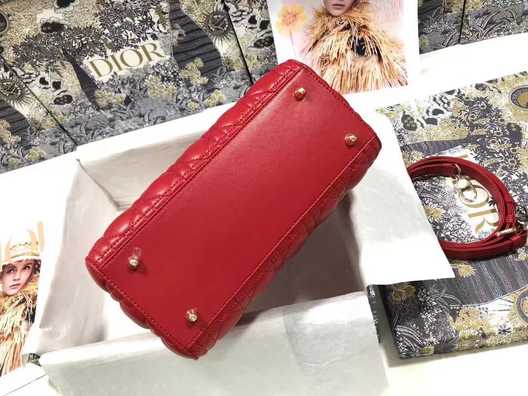 Dior Medium Lady Dior Bag  Amaryllis Red Cannage Lambskin M0565ONGE_M61R