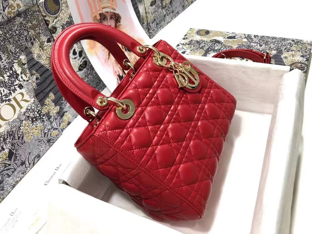 Dior Medium Lady Dior Bag  Amaryllis Red Cannage Lambskin M0565ONGE_M61R