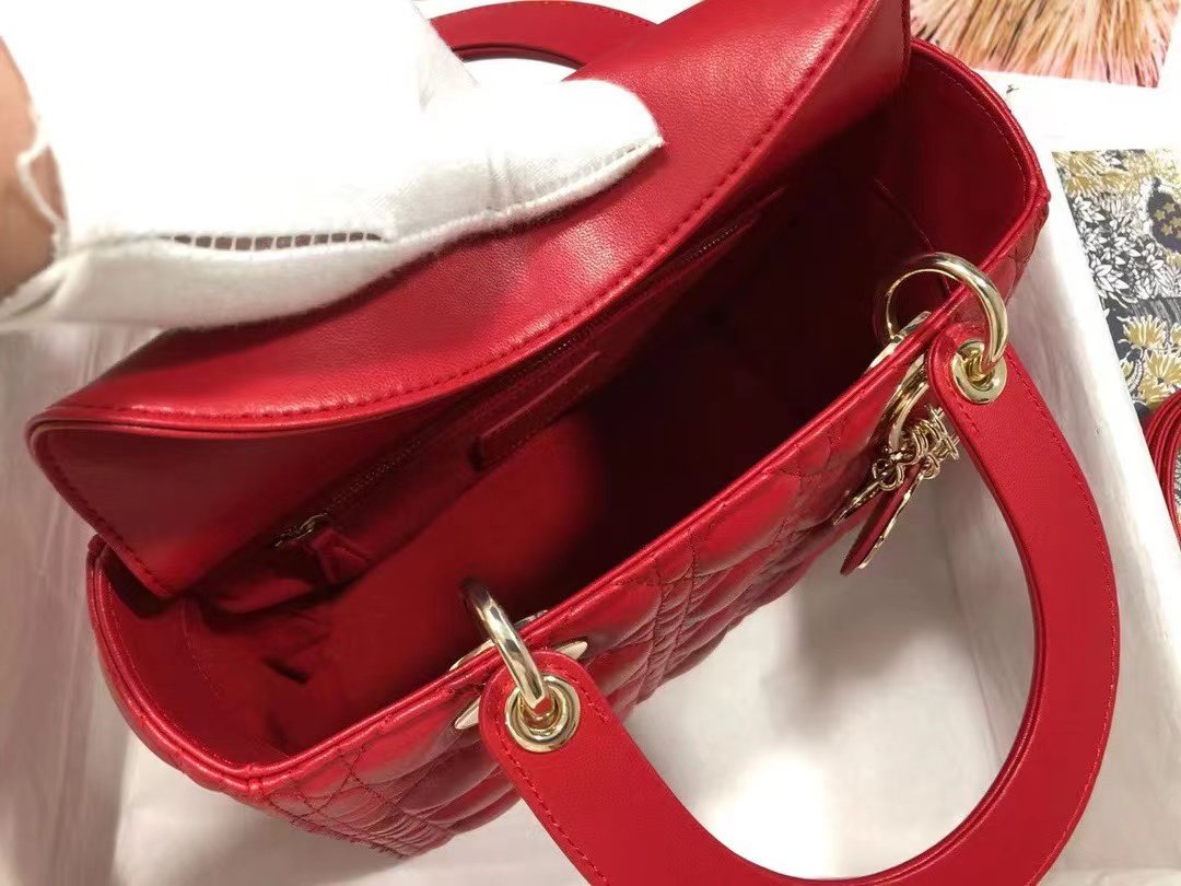 Dior Medium Lady Dior Bag  Amaryllis Red Cannage Lambskin M0565ONGE_M61R
