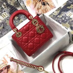 Replica Mini Lady Dior Bag Red Cannage Lambskin