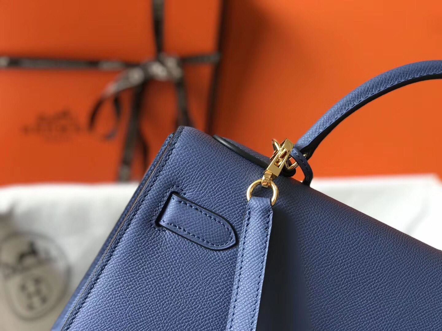Hermes Kelly 32cm Bag In Blue Agate Epsom Leather GHW