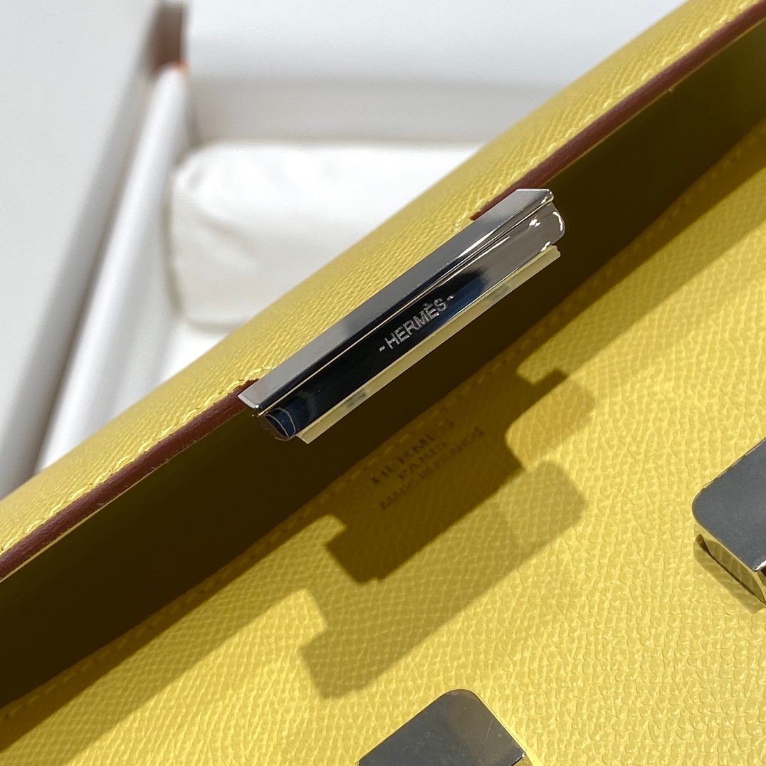 Mirror Top Hermes Constance Shoulder Bags Epsom Leather Silver Lemon Yellow