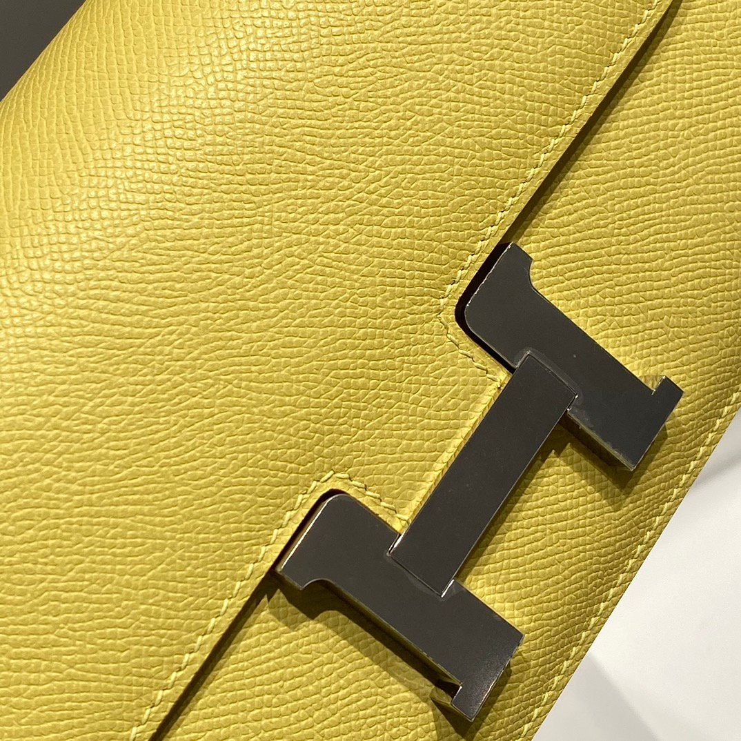 Mirror Top Hermes Constance Shoulder Bags Epsom Leather Silver Lemon Yellow