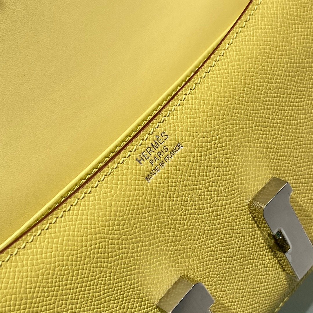Mirror Top Hermes Constance Shoulder Bags Epsom Leather Silver Lemon Yellow
