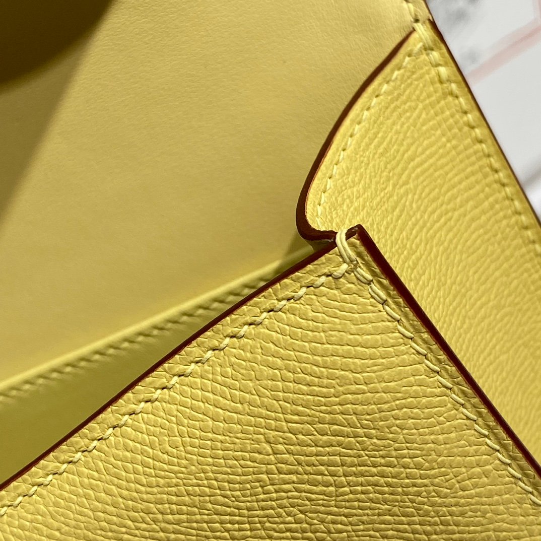 Mirror Top Hermes Constance Shoulder Bags Epsom Leather Silver Lemon Yellow
