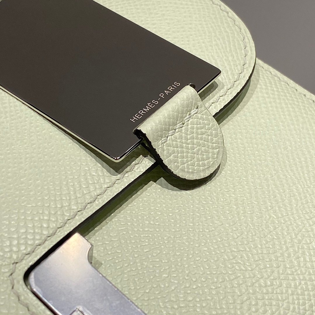 Mirror Top Hermes Constance Shoulder Bags Epsom Leather Silver Bubble Green