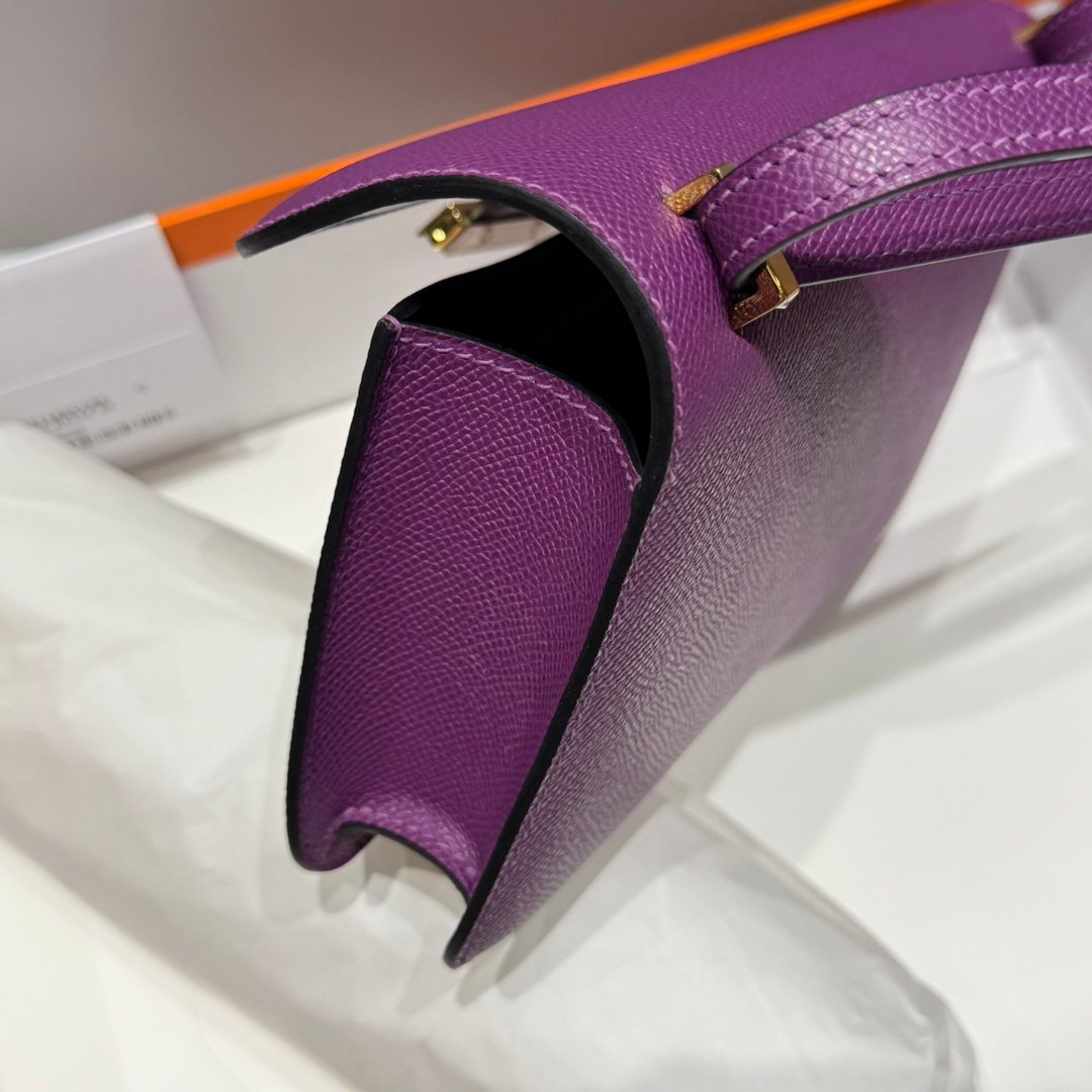 Mirror Top Hermes Constance Shoulder Bags Epsom Leather Silver Raisin