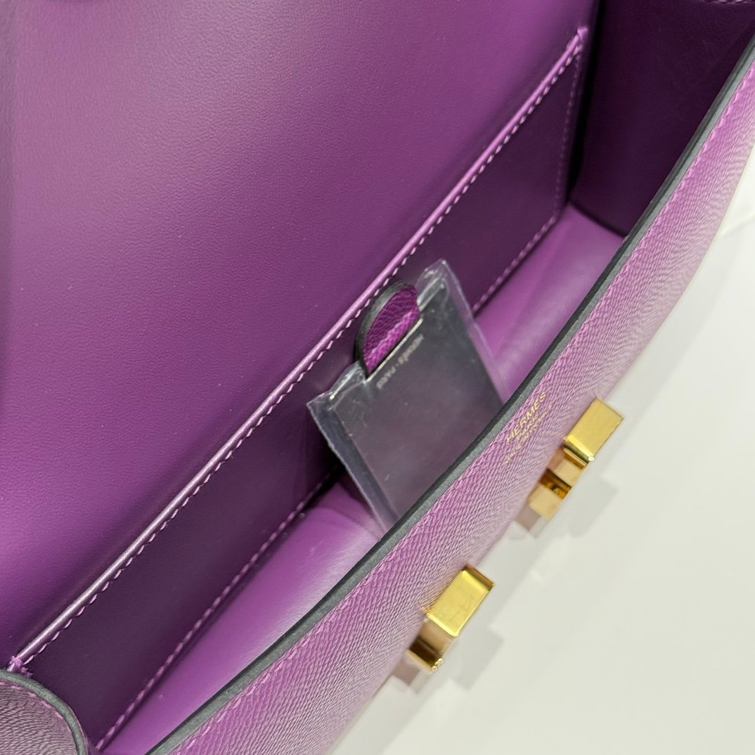 Mirror Top Hermes Constance Shoulder Bags Epsom Leather Silver Raisin