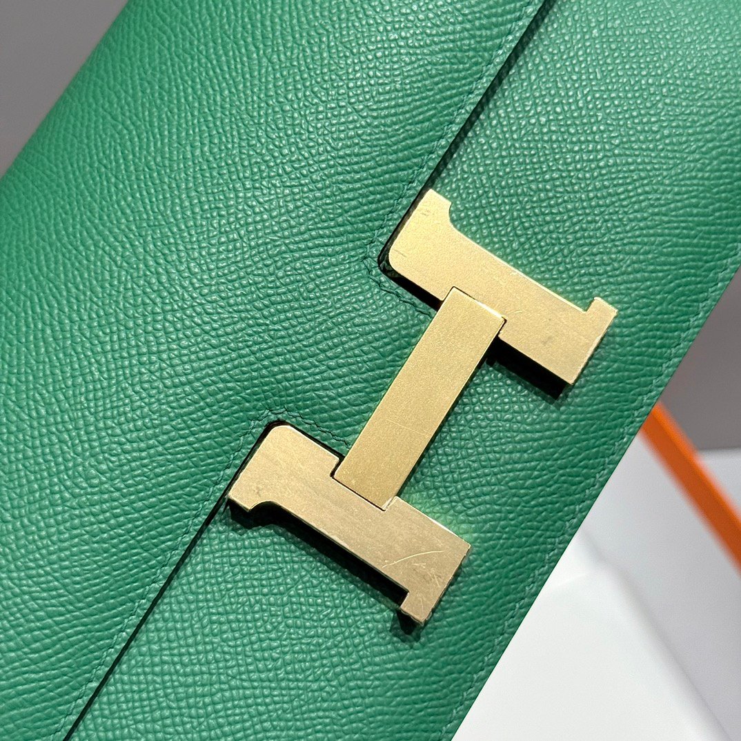 Mirror Top Hermes Constance Shoulder Bags Epsom Leather Silver Green