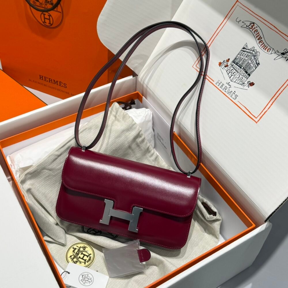 Mirror Top Hermes Constance Shoulder Bags Epsom Leather Silver Red