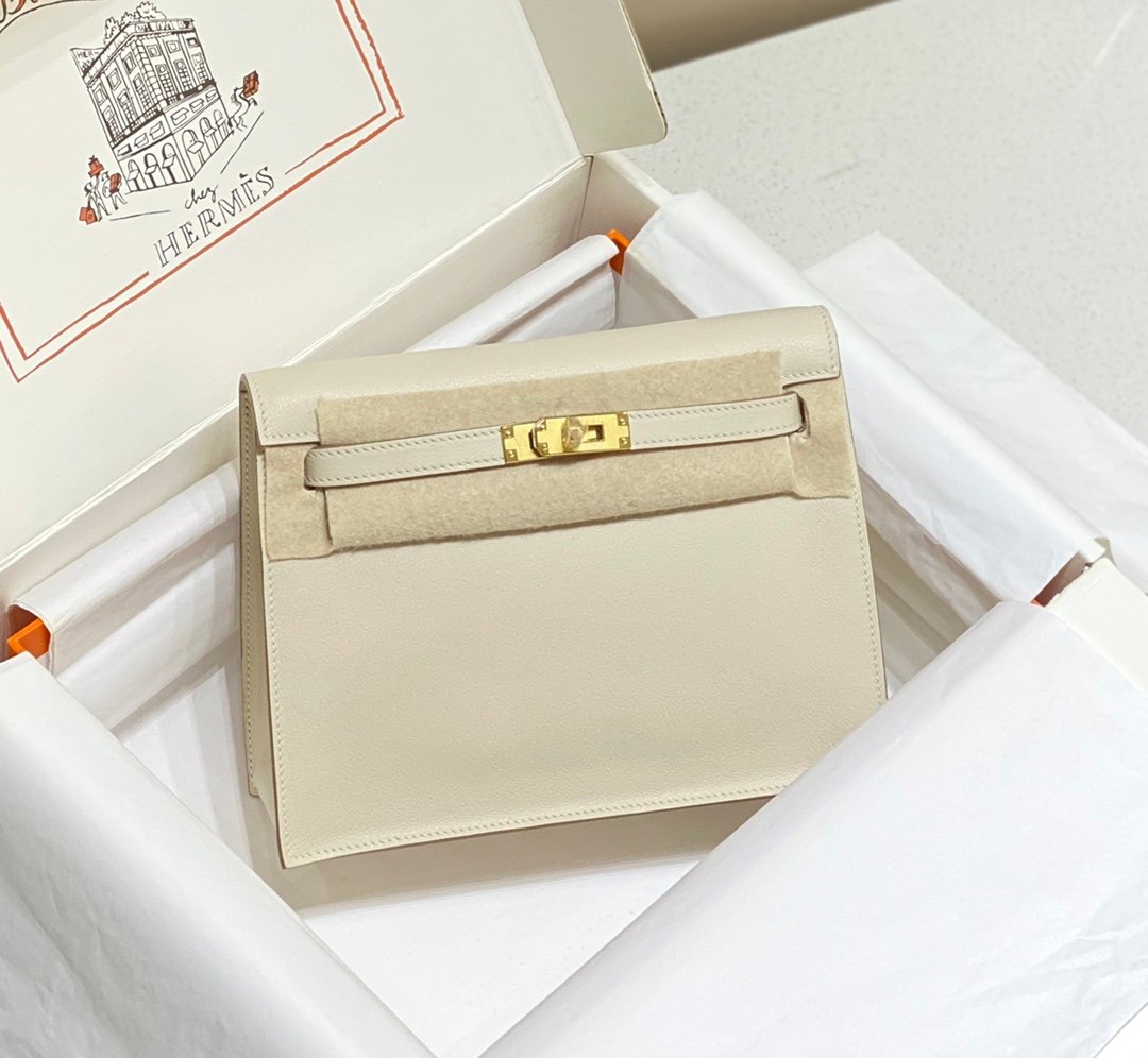 Mirror Top Hermes Kelly Danse 22cm of Evercolor Bag White