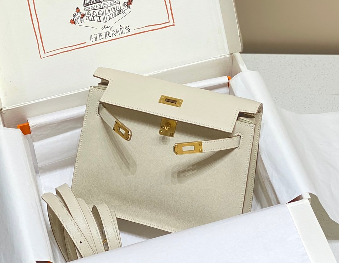 Mirror Top Hermes Kelly Danse 22cm of Evercolor Bag White