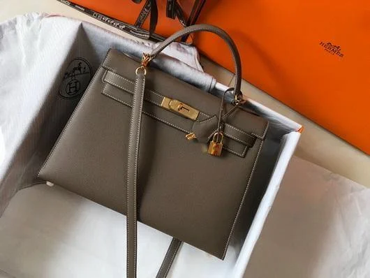 Mirror Top Hermes Sellier Kelly 28cm of Epsom Leather Bag 20337 Dark Gray