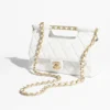 Mirror Top Chanel Flap Bag With Top Handle White