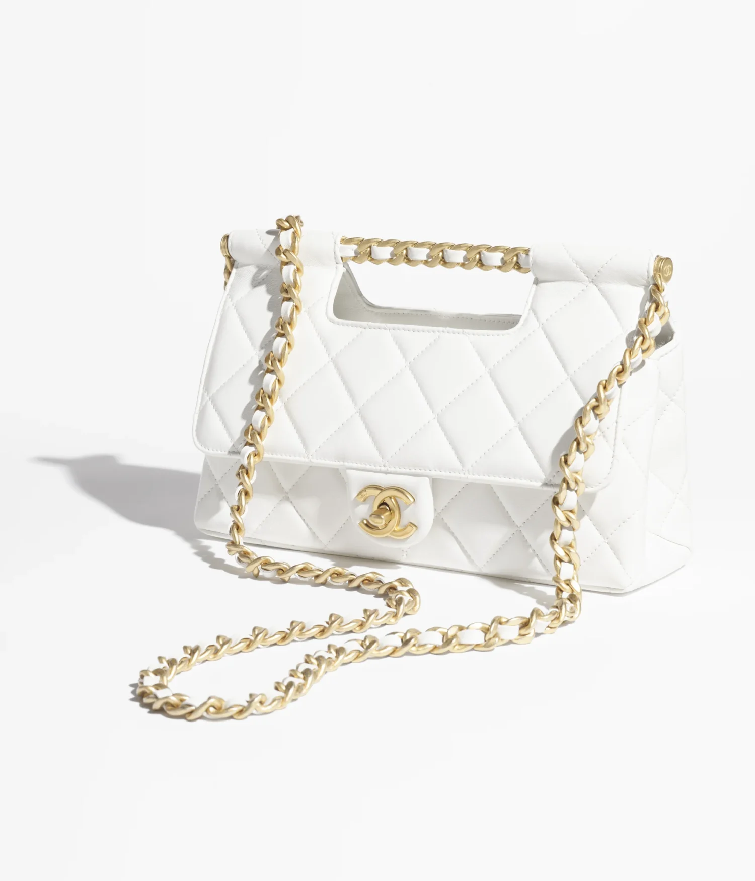 Mirror Top Chanel Flap Bag With Top Handle White