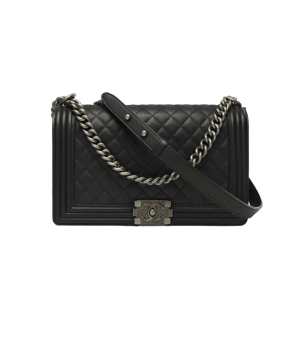 Summer Sale: Chanel Boy Bag in Grained Calfskin with Full Steel Ruthenium-Plated Gold-Tone Hardware – A Must-Have Trendy Accessory